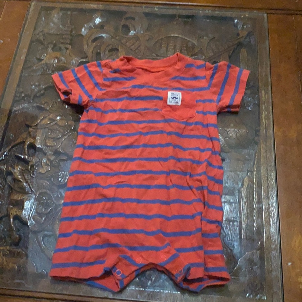 Carter’s orange and blue striped one piece outfit